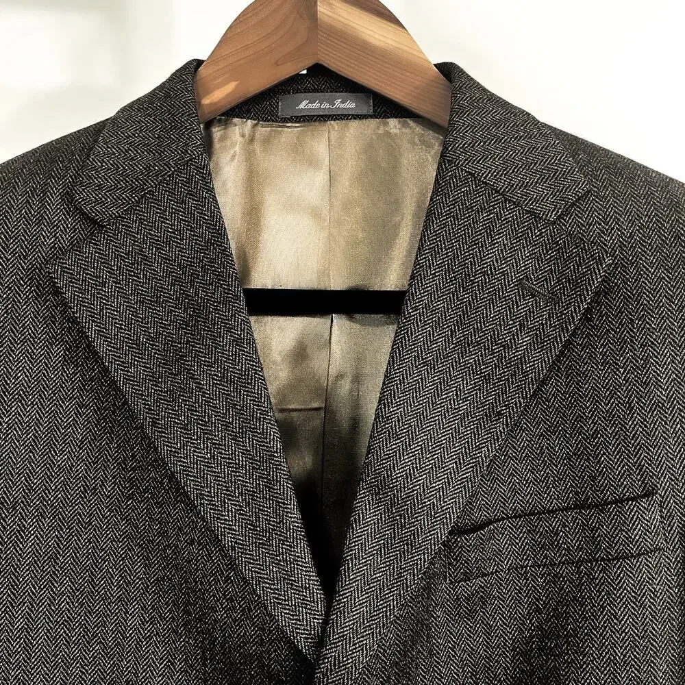 Oscar De La Renta Lambswool Blazer Sport Coat Preppy - Black Brown, Size 42R